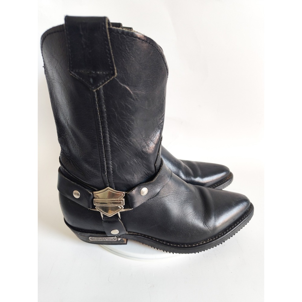 Vintage Harley-Davidson Biker Boots 7.5 Harness Logo Leather Moto Western Women